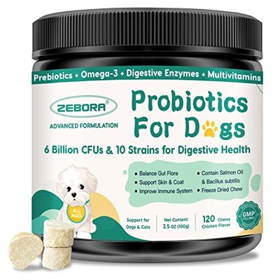 Probiotics for Dogs Digestive Health, 6 Billion CFUs, Omega-3 & 6, Vitamin Chews
