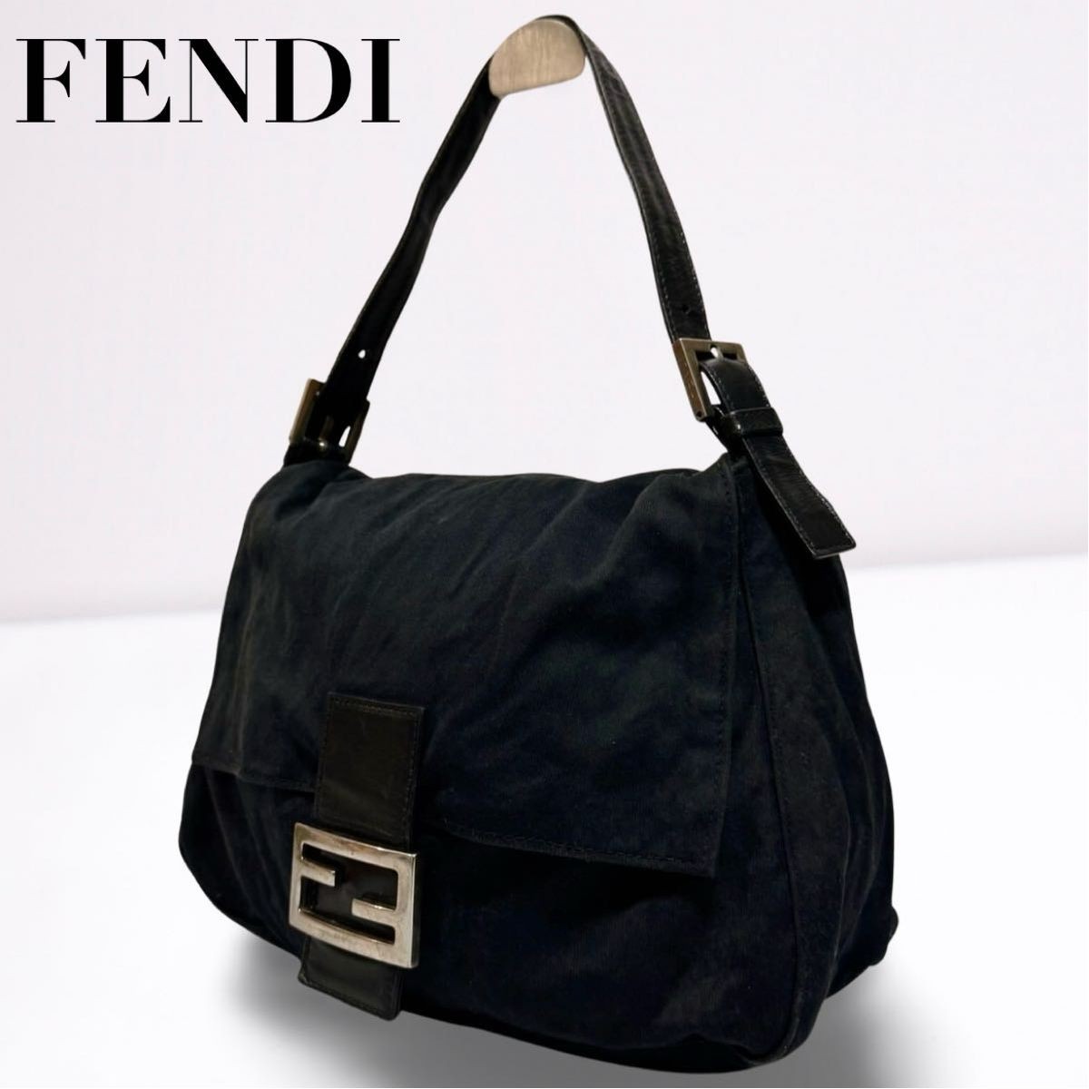 RARE FENDI Authentic FENDI Mamma Bucket One Shoulder Cotton Jersey Black FF Logo