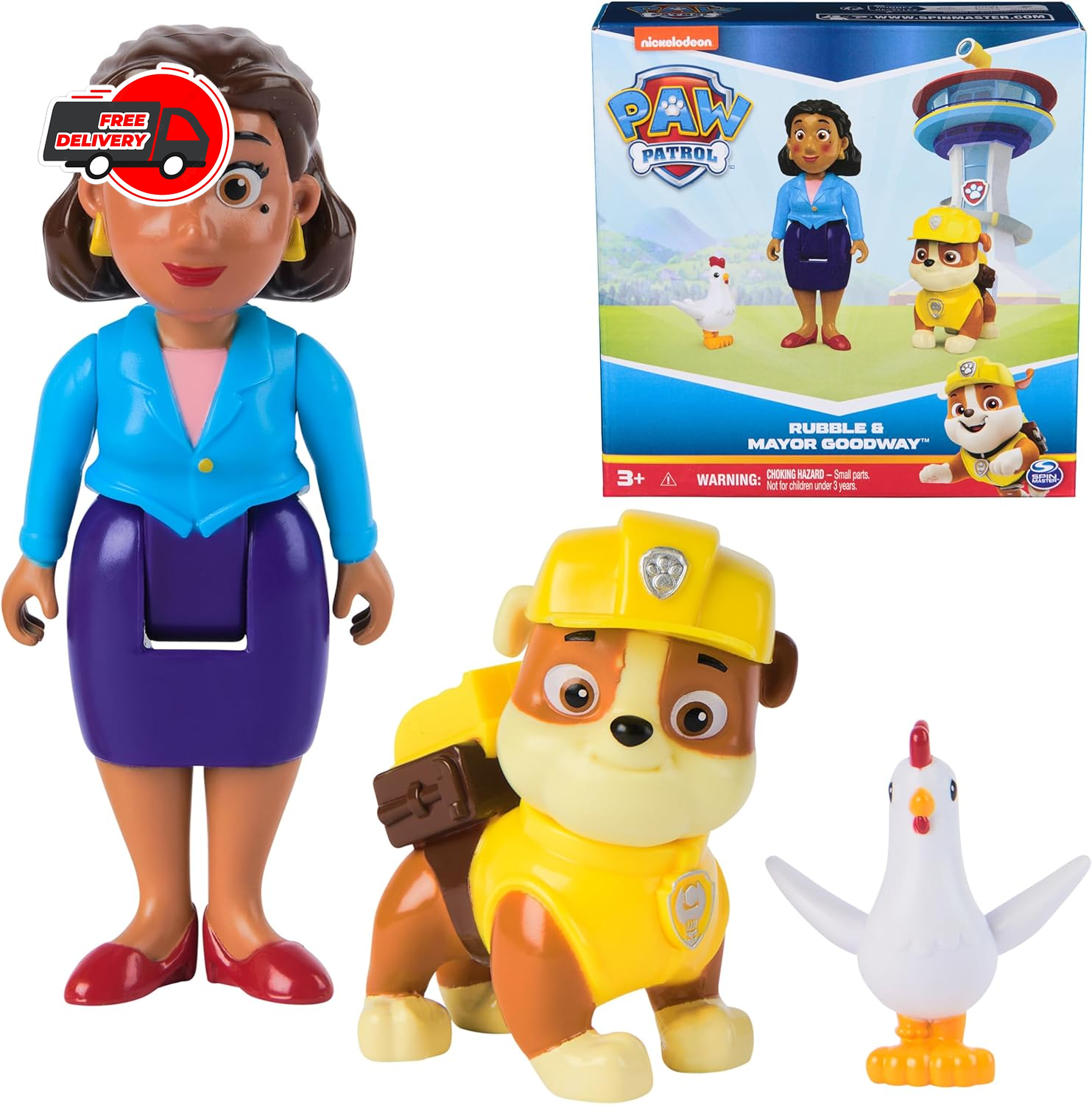 Paw Patrol Rubble, Mayor Goodway & Chickaletta Figures, Kids Toys for Boys and G