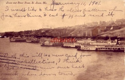 LEVEE AND RIVER FRONT ST. LOUIS, MO 1909 a Tom Jones ''Ivory'' post card