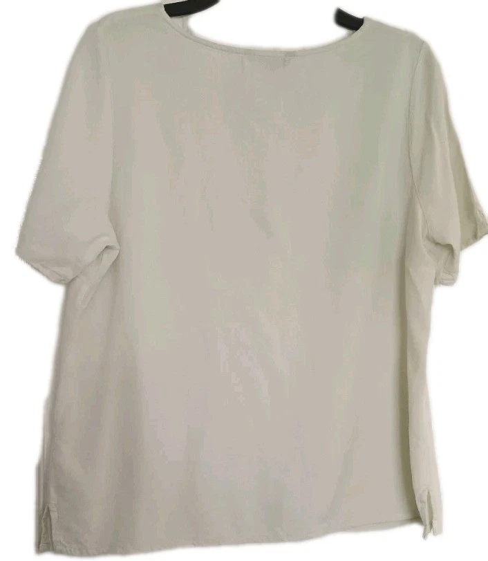 Ladies Linen Mix Pale Green Short Sleeve Patterned Front Top Size 16 - Image 4 of 4