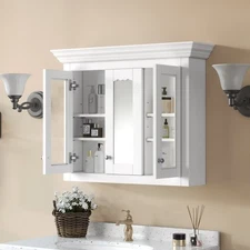 Wall Mounted Bathroom Cabinet with 3 Glass Doors & Storage & 5 Adjustable Shelf