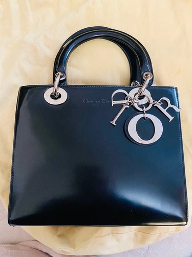 Christian Dior Lady Dior Handbag Black Leather Gold Hardware