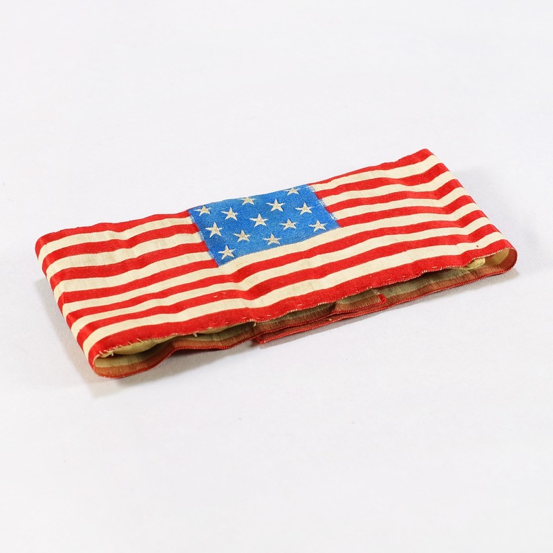 1890s Grand Army of the Republic GAR Brass Button Set in Silk Flag Holder