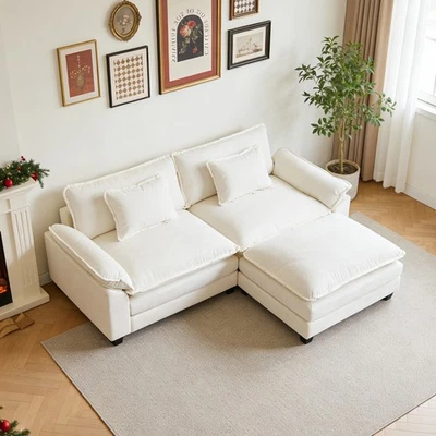 Chenille L-Shaped Sectional Sofa Couch with Ottoman Chaise Living Room Sofa Set