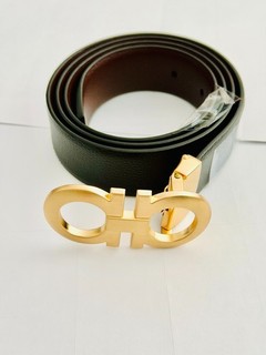 Ferragamo Gold Buckle Men’s Reversible Leather Belt Black/ Brown Size 34