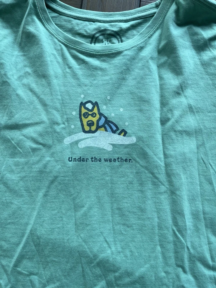 Camisa Life Is Good Verde Mujer Manga Larga Perro Bajo el Clima Talla Mediana M Foto 3 de 4