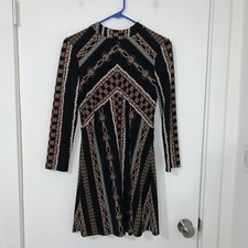 Free People Stella Mock Neck Mini Dress Black Graphic Print XS WhimsyGoth Boho