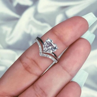 Ct Heart Cut Moissanite Vintage Wedding Engagement Ring 925 Sterling  Silver