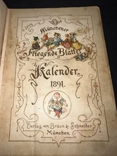 Antique Victorian Almanac Calendar German Flying Sheet 1891 Illustrated