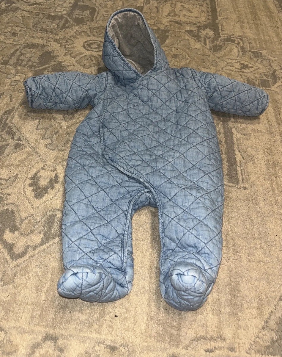 Baby Gap Quilted Blue Chambray Snow Suit Size 6-12 Months 6M-12M