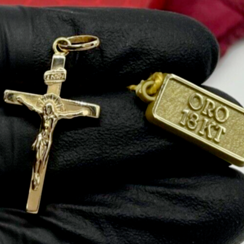 Kreuz Jesus Kruzifix 18kt Karat Gelbgold Neu Anhänger Halskette Herren und Damen - Bild 1 von 12