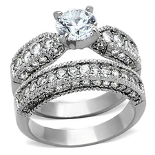 3.15 Ct Round Zirconia Stainless Steel 316l Wedding Ring Set Women's Size 5-10