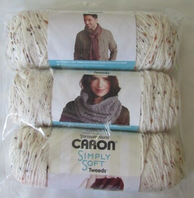 Yarnspirations Caron Simply Soft Tweeds Off White 100% Acrylic Yarn 3 Skeins