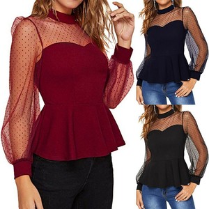 mesh sleeve peplum irregular dress