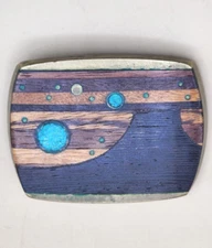 70s DAVID STEWART "Moonlit Mountain" Brass Masterpiece landscape BELT BUCKLE