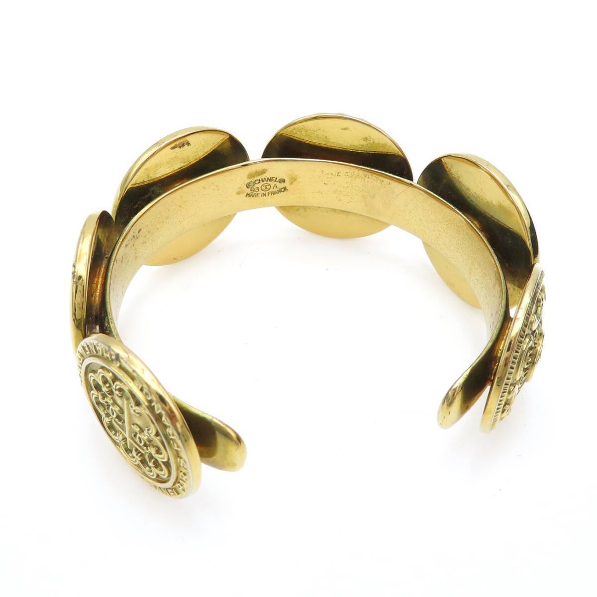 CHANEL Gold Coco Mark Logo 6 Icon Coin Cuff Bangle 93A CHANEL Gold Coco Mark Logo 6 Icon Coin Cuff Bangle 93A