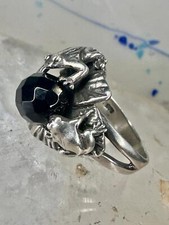 Frog ring frogs holding black faceted crystal or CZ on lily pad size 6.7 sterlin