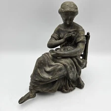 Cast Bronze Spelter Statue ~ Woman Sitting in Chair ~ Victorian Art ~ *Damaged*