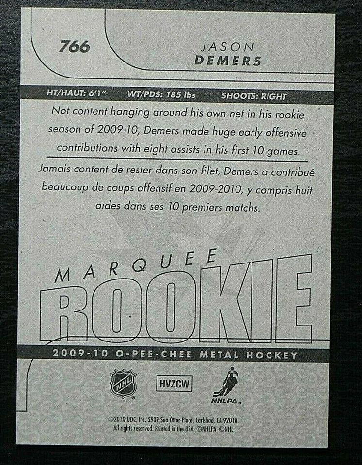 2009-10 09/10 O-Pee-Chee Marquee Rookie #766 Jason Demers San Jose Sharks - Image 2 of 2