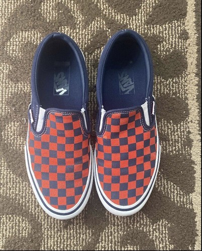 orange and blue checkered vans
