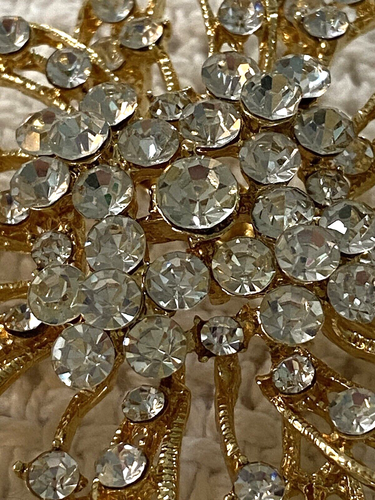 Full Of Sparkles Rhinestone And Gold Tone Brooch - Picture 8 of 16