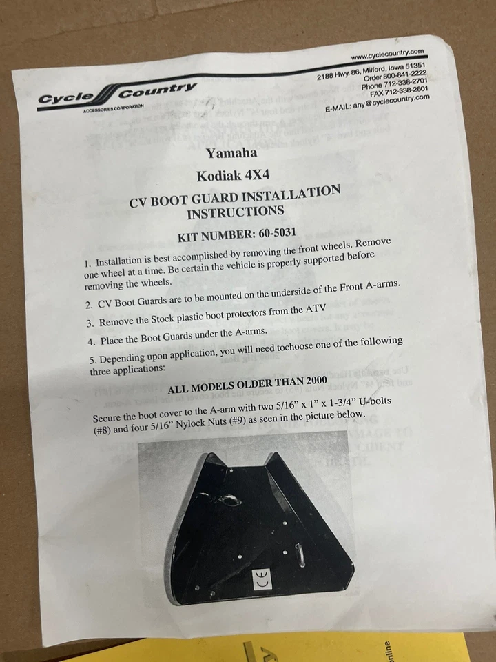 Cycle Country 60-5031 Yamaha Kodiak Big Bear Wolverine 350 4x4 CV Boot Guard Kit Foto 3 de 4