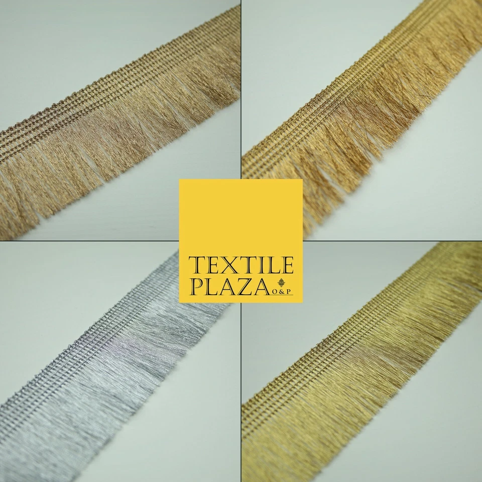TEXTILE PLAZA Gold Silber 3 cm breit weicher Faden Metallic Fransen Quaste Band Zierleiste Rand Spitze