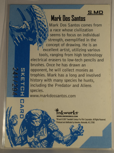 Aliens vs Predator Requiem AVP Inkworks 2007 Sketch S.MD Mark Dos Santos 241/294 - Picture 3 of 5