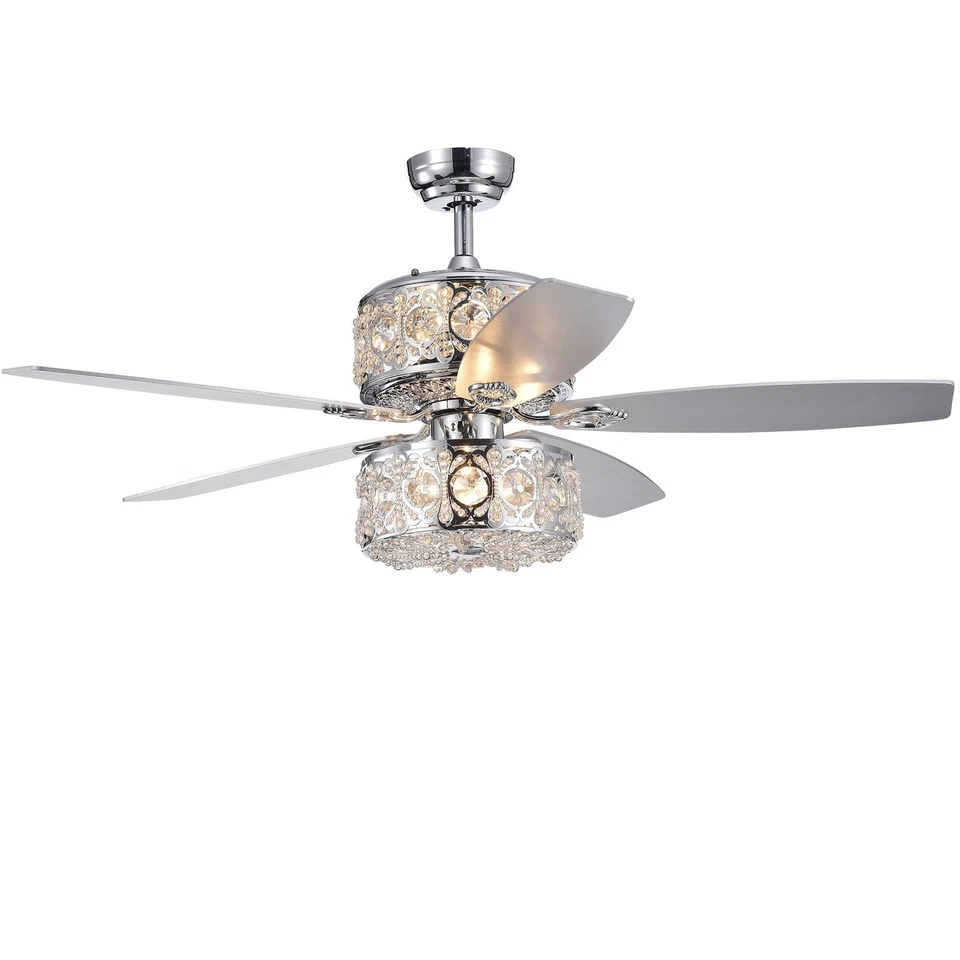 Velko 52-inch 6-light Dual Lamp Lighted Ceiling Fan with Crystal Shade w REMOTE - Image 2 of 4