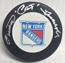 Emile Cat Francis autographed hockey puck (New York Rangers) AW COA with cube