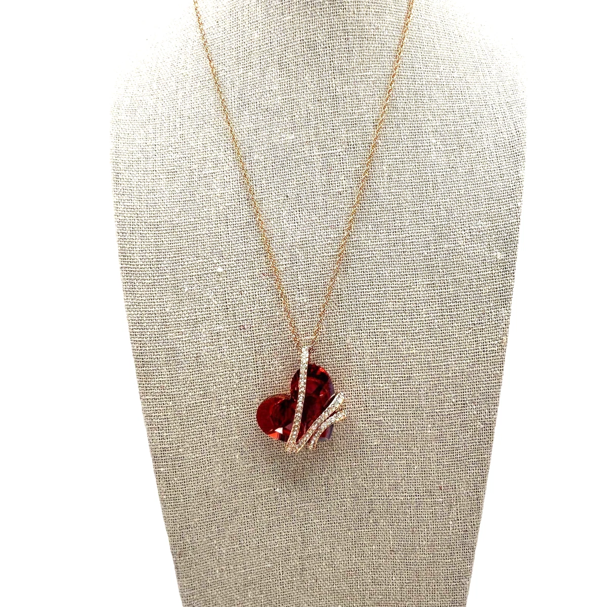 Faux Orange Topaz Heart Pendant Necklace Rose Gold Tone Diamant s Signed