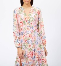 Rixo Camellia Diana Peach Resort Floral Silk Midi Dress Size XS