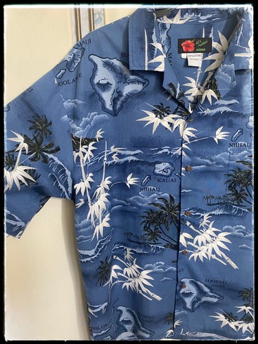 Ali’i Fashions Hawaiian Shirt Blue Short Sleeve Large 100% Cotton Original - Picture 3 of 9