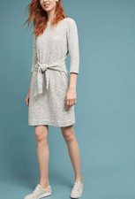 ANTHROPOLOGIE T.LA WOMEN'S HEATHER GRAY 3/4 SLEEVE BECKY TIE-WAIST DRESS Sz M