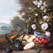 FRUITS FLOWERS VEGETABLES F. Desportes Tile Mural Backsplash Art Marble Ceramic
