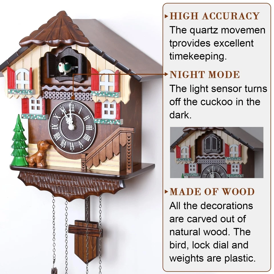 Reloj de cuco grande vintage reloj de pared artesanal madera reloj de cuco casa hogar... Foto 3 de 4