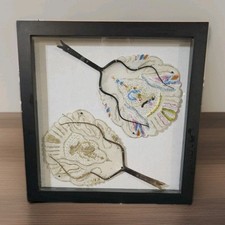 2 Indonesian Antique Pierced Vellum Water Buffalo  Java Carved Horn In ShadowBox