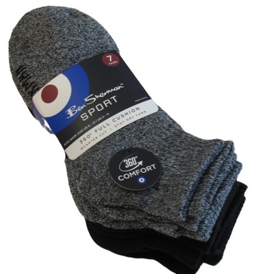 BEN SHERMAN Men's Sport Full Cushion Quarter Cut Socks 7 Pairs Black & Gray OS