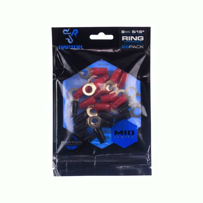 Metra R8516RT Raptor 8 AWG 5/16in Gold Ring Terminals - Mid Series - 20PK - Image 2 of 2