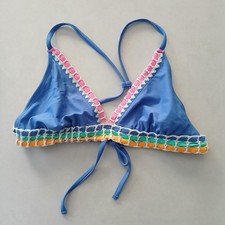 Blue Boho Y2K VTG Swimwear Tropical Resort Beach Vacation Bikini Top Large