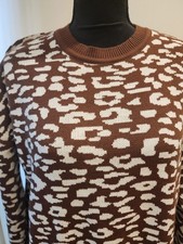 Brown and White Leopard Print Sweater Dress