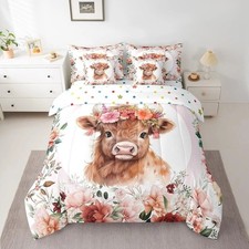 Cute Highland Cow Bedding Set Twin Size 7 Pieces Cartoon Animal Comforte
