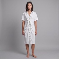 Sandro Midikleid Ecru V-Ausschnitt Gr. 36 M Damen Kleid SFPRO02833