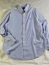 Ralph Lauren Classic Fit Blue White Striped Button Down Shirt Mens 16.5 34/35