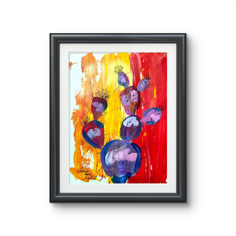 9"x12" Colorful Southwest Cactus Original Abstract Paper Wall Art