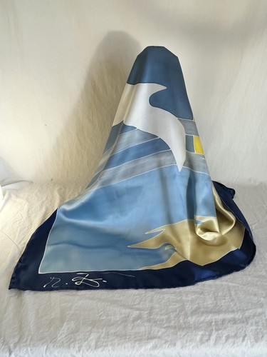 Vintage Silk Scarf with Seagull Motif Bird Beach Design, $25 - Photo 5
