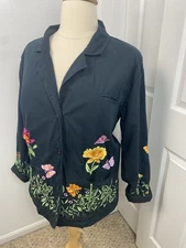 The Quacker Factory 1X Floral Embroidered Jacket Black Butterflies 