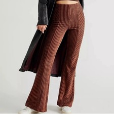 Free People Retro 70s Penny Pull-On Velvet Flare Pants Brown Small NWT