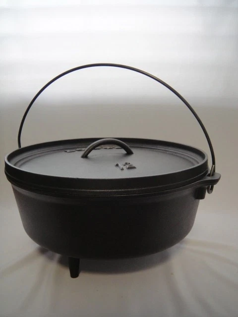Lodge Cast Iron 3-Legged Camp Dutch Oven #12 + Lid - Cleaned & Seasoned